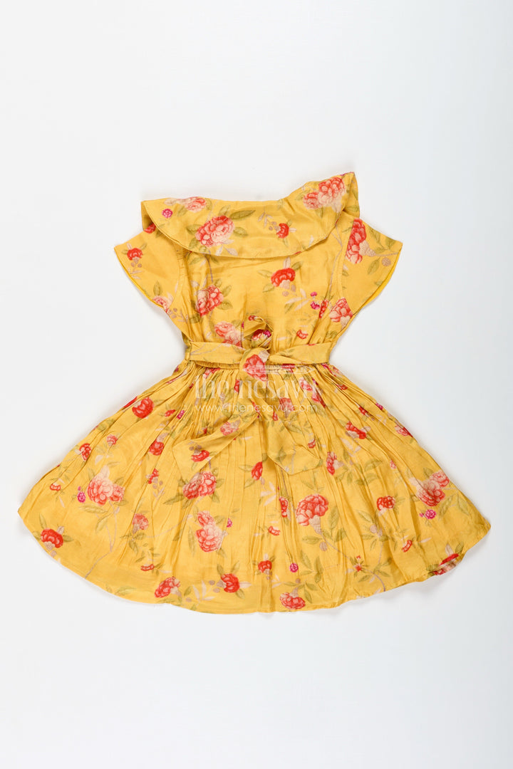 The Nesavu Girls Cotton Frock Floral Frock with Peter Pan Collar for Baby Girls Nesavu Nesavu Yellow Cotton Printed Frock Baby Girls Floral Design Peter Pan Collar