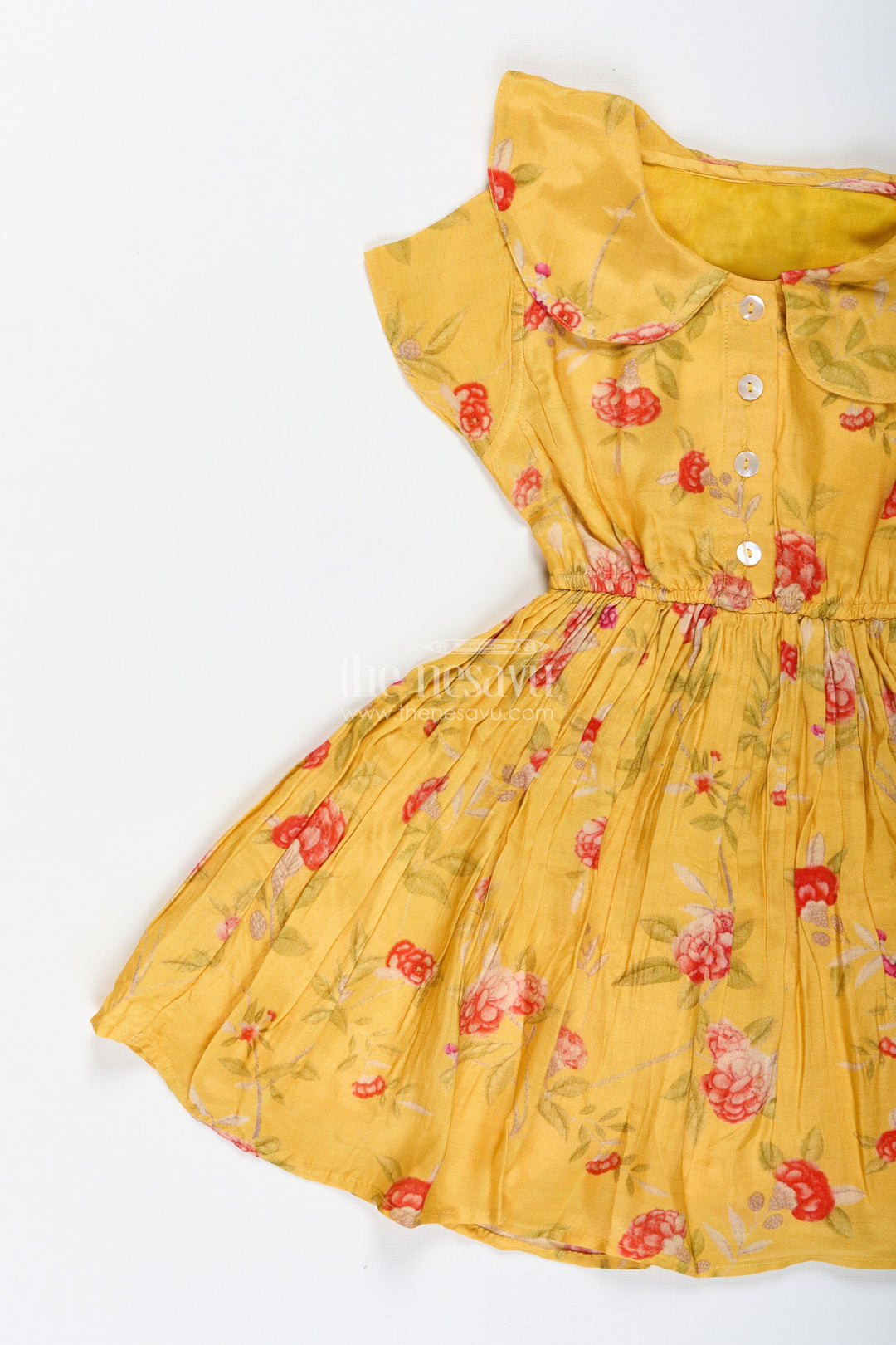 The Nesavu Girls Cotton Frock Floral Frock with Peter Pan Collar for Baby Girls Nesavu Nesavu Yellow Cotton Printed Frock Baby Girls Floral Design Peter Pan Collar