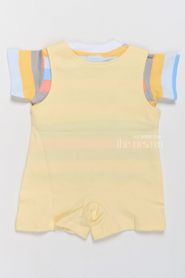 The Nesavu Baby Casual Sets Floral Infant Dress Cotton Yellow Car Print Romper with Striped T-Shirt Nesavu Floral Infant Dress Cotton Yellow Car Print Romper Striped T-Shirt | The Nesavu