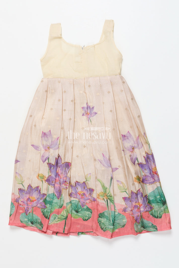 The Nesavu Pattu Pavadai Floral Pattu Pavadai for Toddler Girls for Festive Wear and Cultural Days Nesavu Nesavu floral pattu pavadai toddler girls embroidered yoke lotus print festive skirt