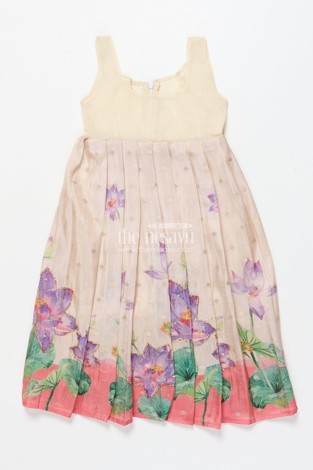 The Nesavu Pattu Pavadai Floral Pattu Pavadai for Toddler Girls for Festive Wear and Cultural Days Nesavu Nesavu floral pattu pavadai toddler girls embroidered yoke lotus print festive skirt