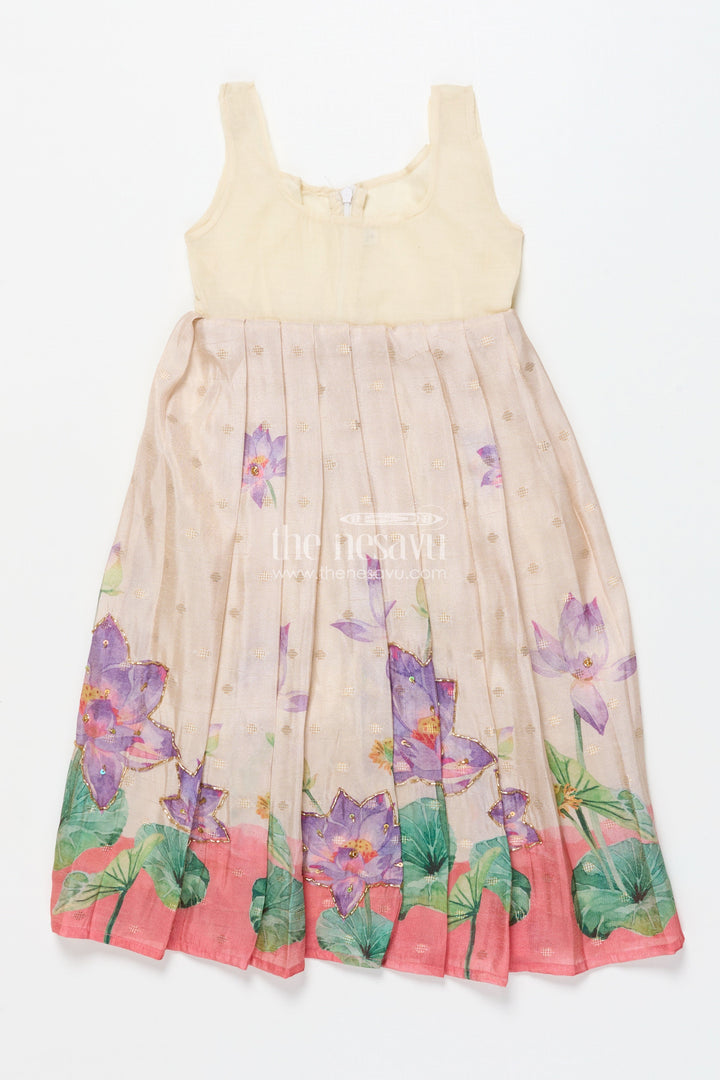 The Nesavu Pattu Pavadai Floral Pattu Pavadai for Toddler Girls for Festive Wear and Cultural Days Nesavu Nesavu floral pattu pavadai toddler girls embroidered yoke lotus print festive skirt