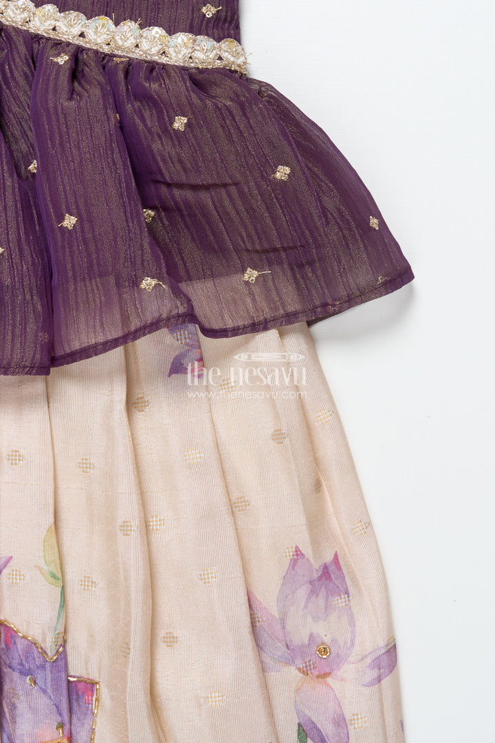 The Nesavu Pattu Pavadai Floral Pattu Pavadai for Toddler Girls for Festive Wear and Cultural Days Nesavu Nesavu floral pattu pavadai toddler girls embroidered yoke lotus print festive skirt