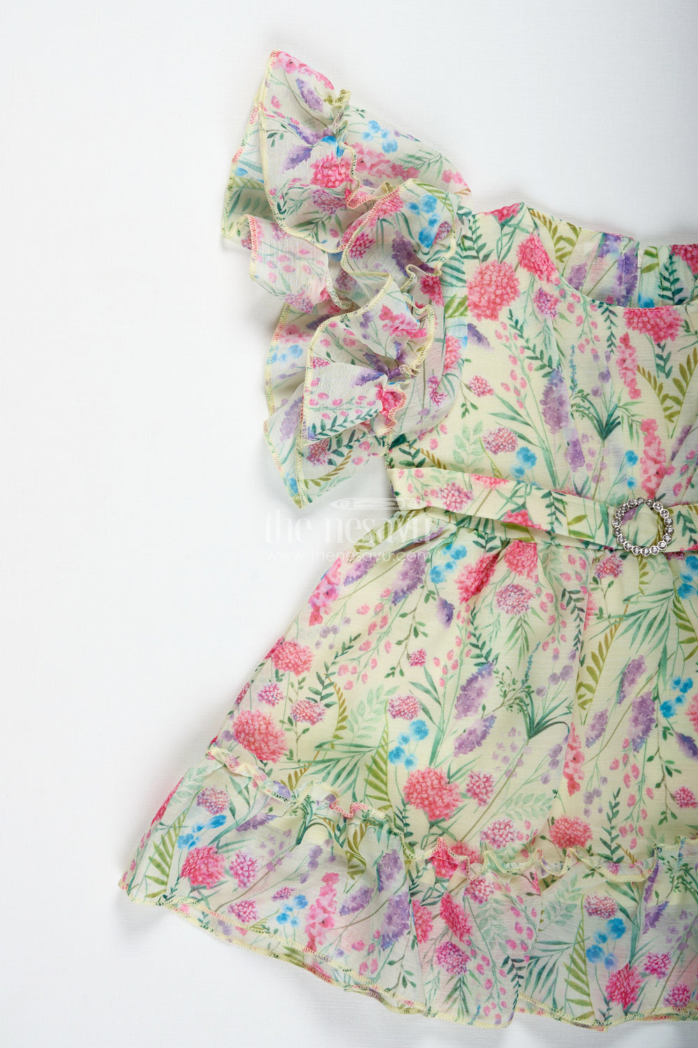 The Nesavu Baby Cotton Frocks Floral Print Georgette Frock for Toddler Girls Nesavu Nesavu Toddler Girls Georgette Floral Print Frock Summer Ruffles Lightweight Comfort