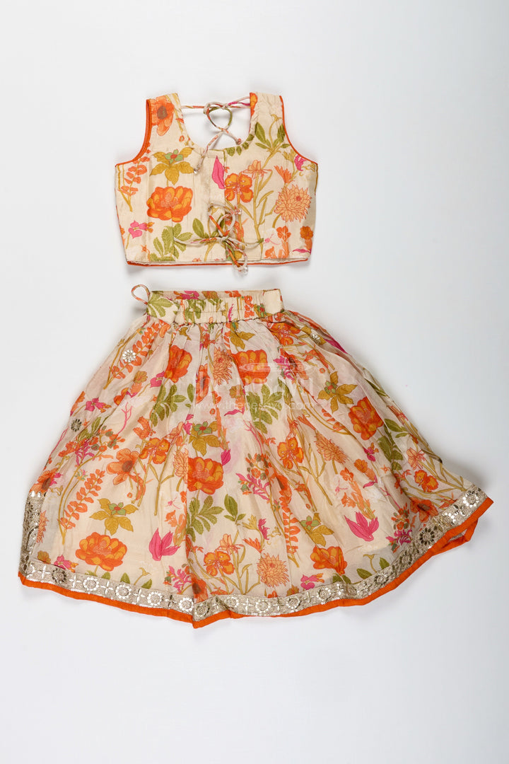 The Nesavu Girls Lehenga Choli Floral Printed Girls Lehenga Choli for Daytime Weddings and Poojas Nesavu Nesavu Floral Printed Lehenga Choli Girls Ivory Silk Outfit Poojas Summer Weddings