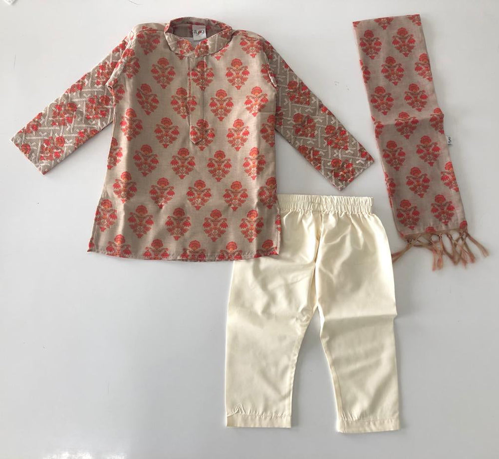 The Nesavu Boys Kurtha Set Floral Printed Semi Silk Cotton Kurta for Baby Boys Nesavu Buy Latest Ethnic Kurta For Boys | The Nesavu