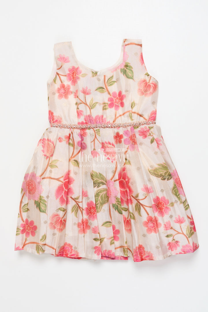 The Nesavu Silk Frock Floral Silk Frock for Baby Girls for Birthday Parties and Photoshoots Nesavu 18 (2Y) / Multicolor SF1080A-18 Nesavu floral silk frock baby girls banaras print sleeveless party design