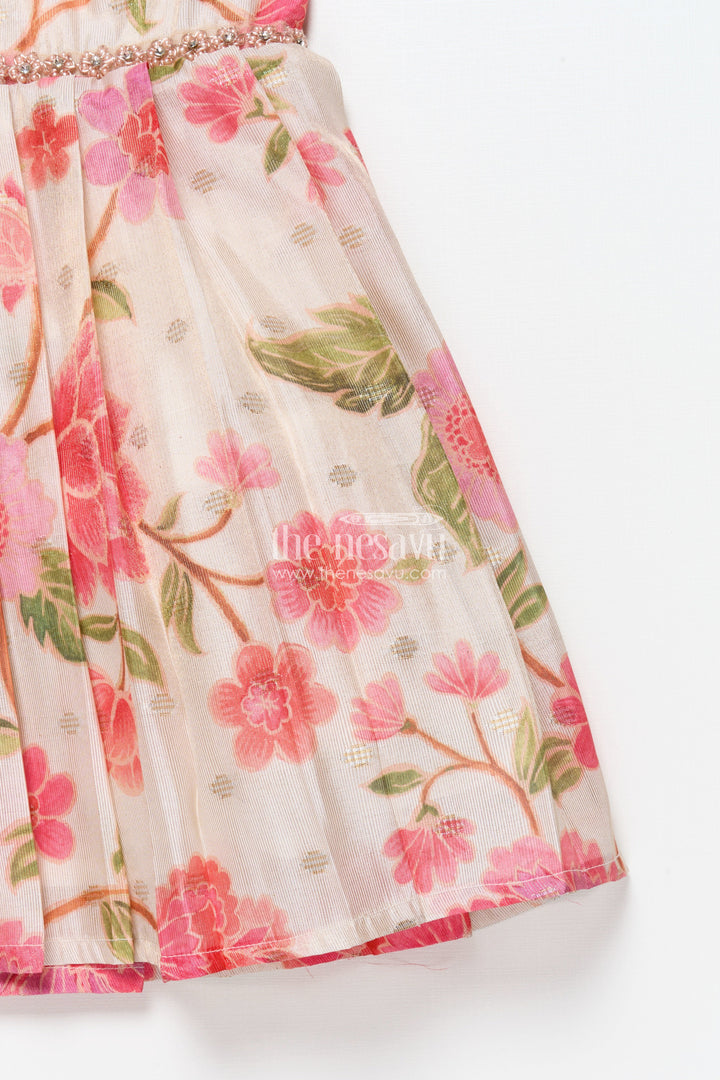 The Nesavu Silk Frock Floral Silk Frock for Baby Girls for Birthday Parties and Photoshoots Nesavu Nesavu floral silk frock baby girls banaras print sleeveless party design