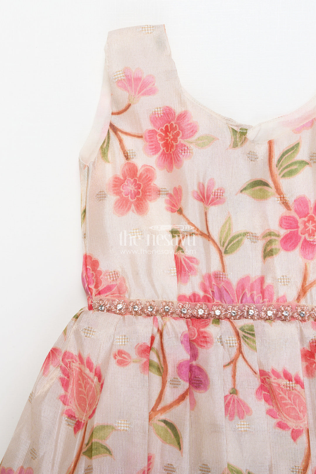 The Nesavu Silk Frock Floral Silk Frock for Baby Girls for Birthday Parties and Photoshoots Nesavu Nesavu floral silk frock baby girls banaras print sleeveless party design