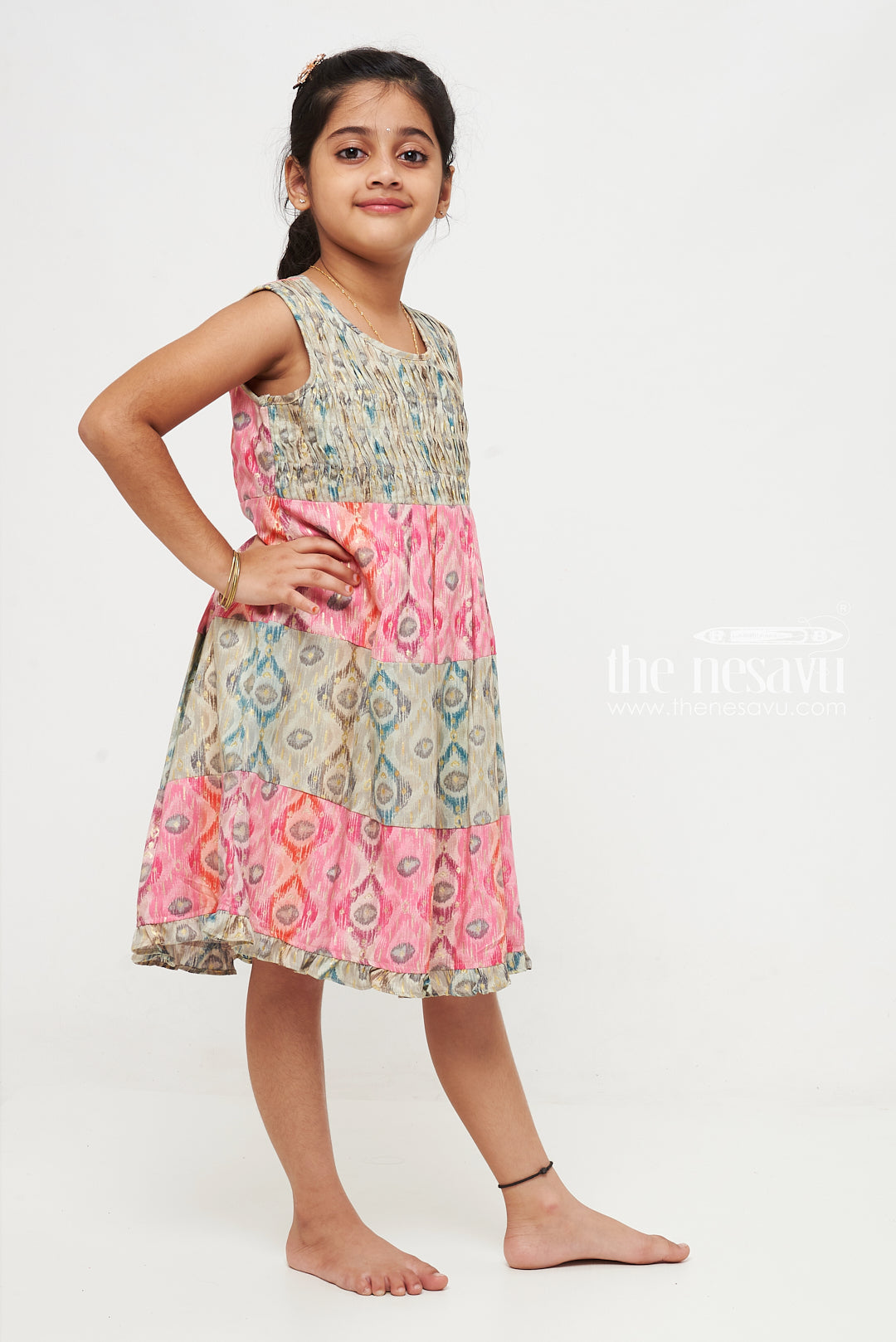 The Nesavu Girls Cotton Frock Floral Tiered Cotton Frock for Trendy Girls Nesavu Sleeveless Floral Girls Cotton Frock | Summer Party and Play Dress | The Nesavu