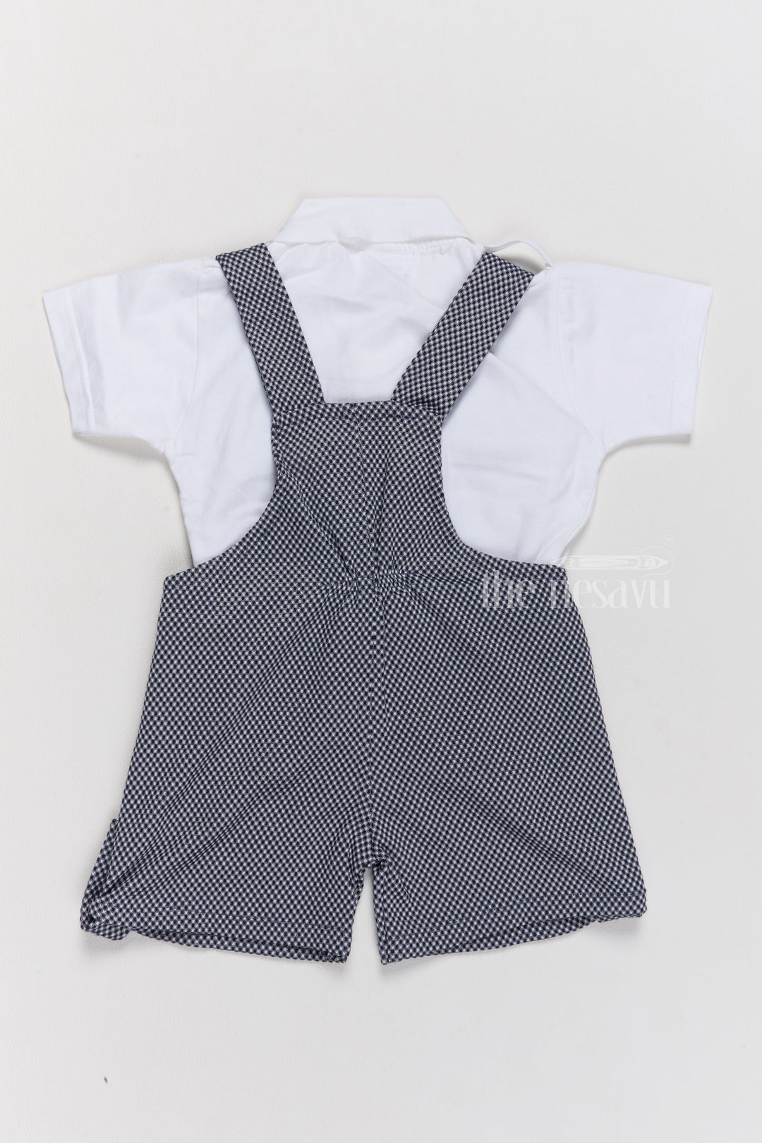 The Nesavu Baby Casual Sets Formal Wear for Infants with Checkered Overalls and Bowtie in Navy Blue Nesavu Formal Wear Infants Navy Blue Checkered Overalls Bowtie | The Nesavu