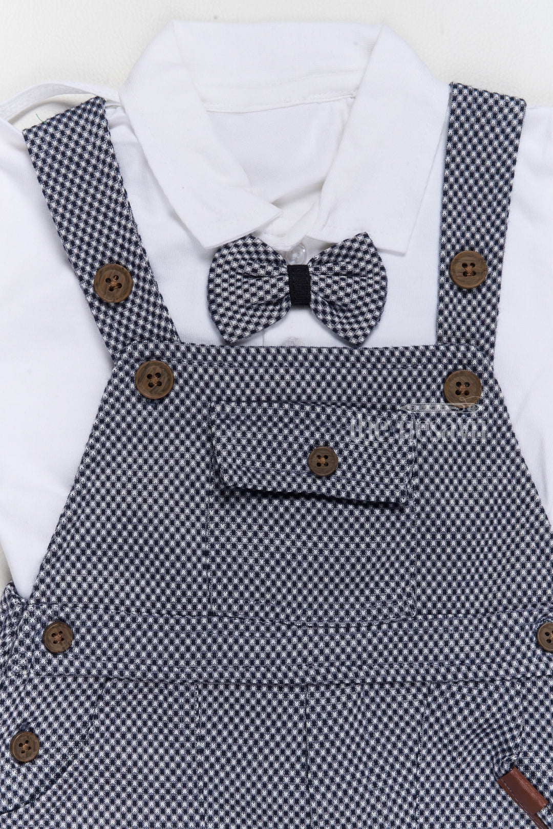 The Nesavu Baby Casual Sets Formal Wear for Infants with Checkered Overalls and Bowtie in Navy Blue Nesavu Formal Wear Infants Navy Blue Checkered Overalls Bowtie | The Nesavu