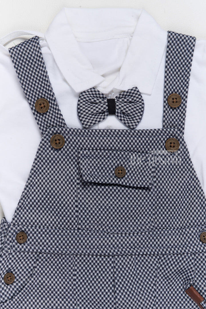 The Nesavu Baby Casual Sets Formal Wear for Infants with Checkered Overalls and Bowtie in Navy Blue Nesavu Formal Wear Infants Navy Blue Checkered Overalls Bowtie | The Nesavu