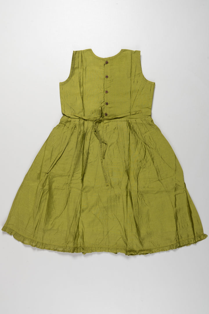 The Nesavu Girls Cotton Frock Fresh Green Girls Cotton Frock with Pleats - Ideal for Casual Outings Nesavu Fresh Green Girls Cotton Frock with Pleats | Ideal for Casual Outings | The Nesavu