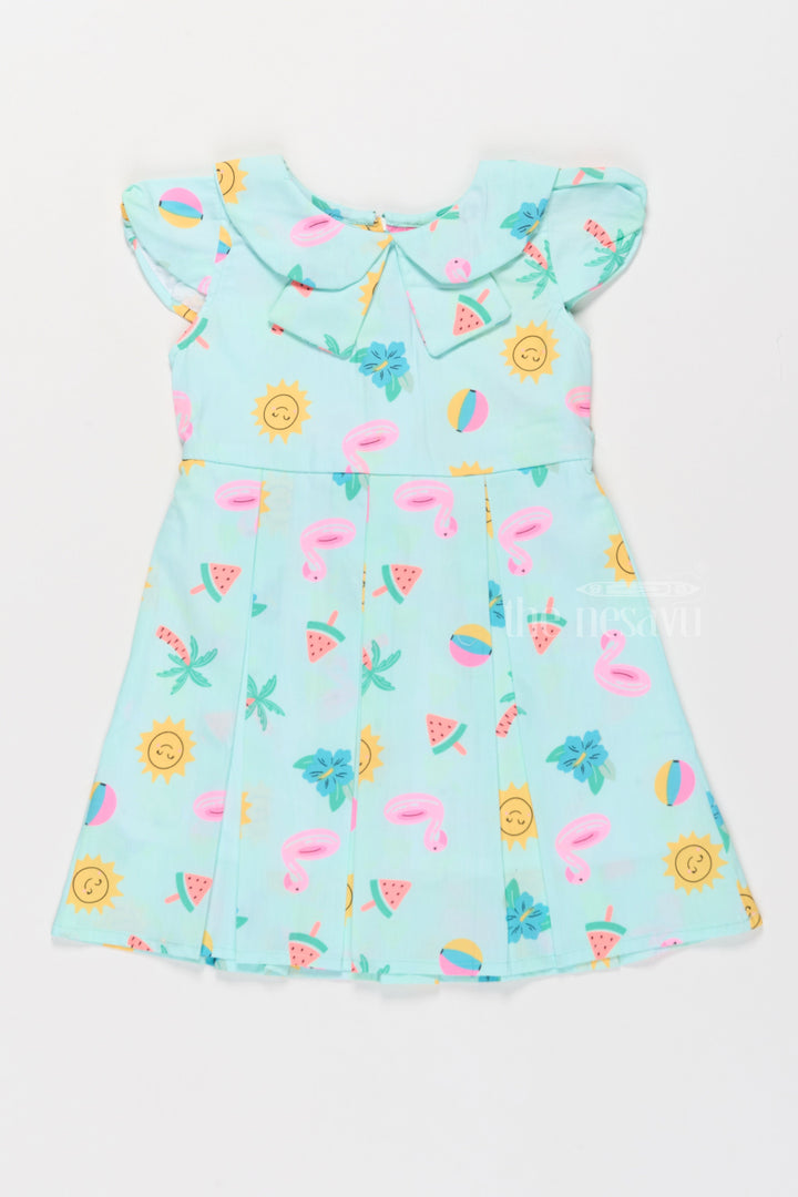 The Nesavu Girls Cotton Frock Frill Cotton Dress for Girls with Playful Summer Prints Nesavu 20 (3Y) / Green GFC1518A-20 Girls Frill Cotton Dress Summer Prints Peter Pan Collar | The Nesavu