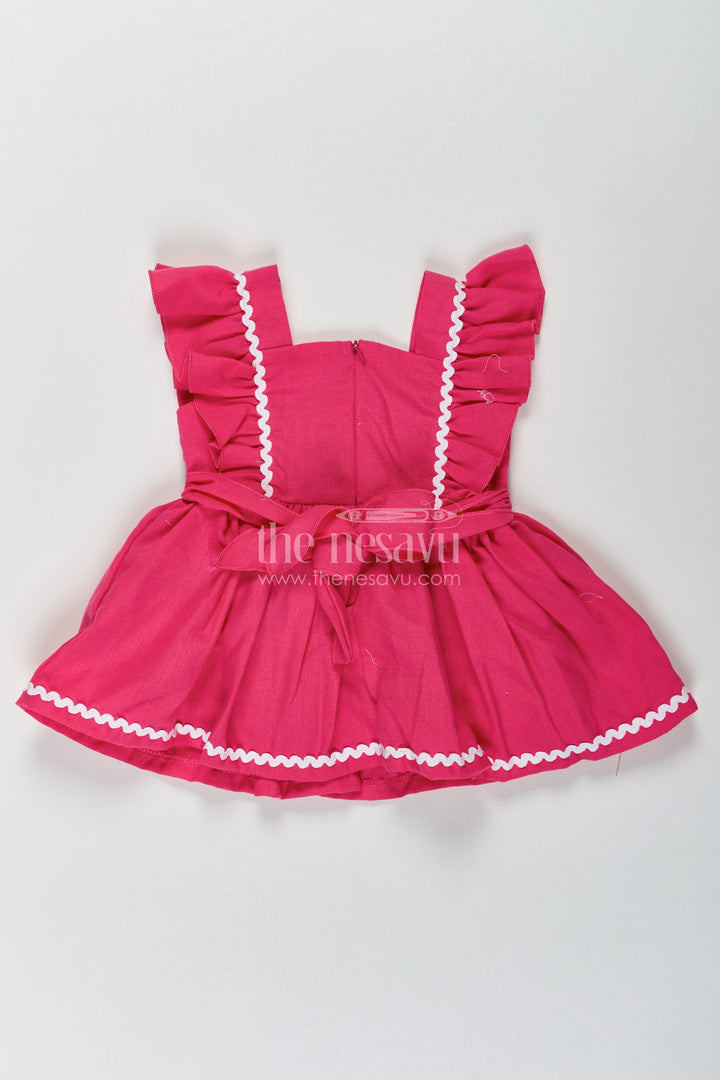 The Nesavu Baby Cotton Frocks Frock Baby Girl in Dark Pink Cotton with Crochet Embellished Yoke and Frill Sleeves Nesavu Frock Baby Girl Dark Pink Cotton Crochet Embellished Yoke | The Nesavu