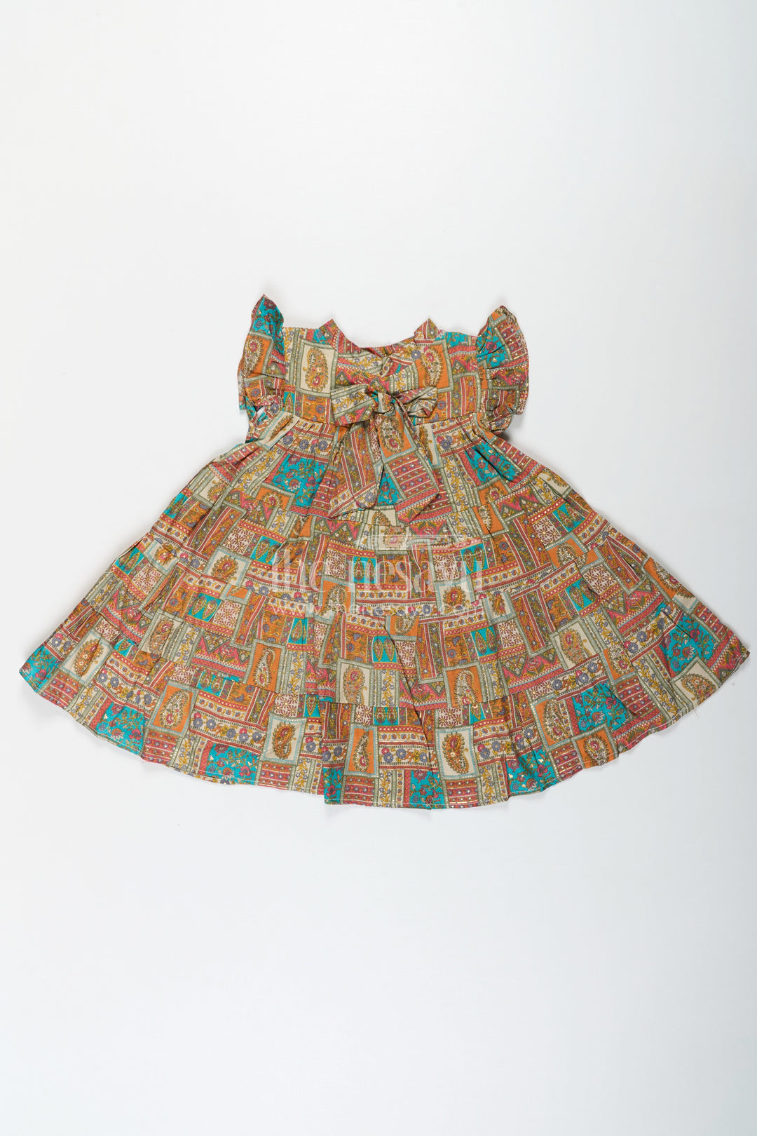 The Nesavu Girls Cotton Frock Frock Dresses for Girls in Pure Cotton with Multicolor Ethnic Digital Print and Ruffle Details Nesavu Frock Dresses Girls Cotton Multicolor Patch Digital Print Ethnic Flair | The Nesavu