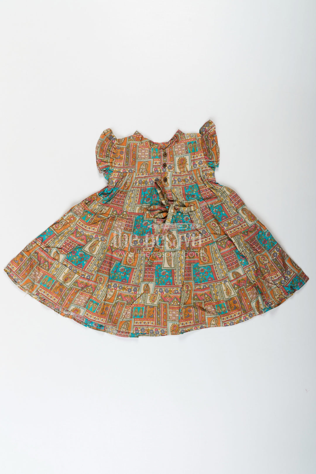 The Nesavu Girls Cotton Frock Frock Dresses for Girls in Pure Cotton with Multicolor Ethnic Digital Print and Ruffle Details Nesavu Nesavu Frock Dresses Girls Cotton Multicolor Patch Digital Print Ethnic Flair