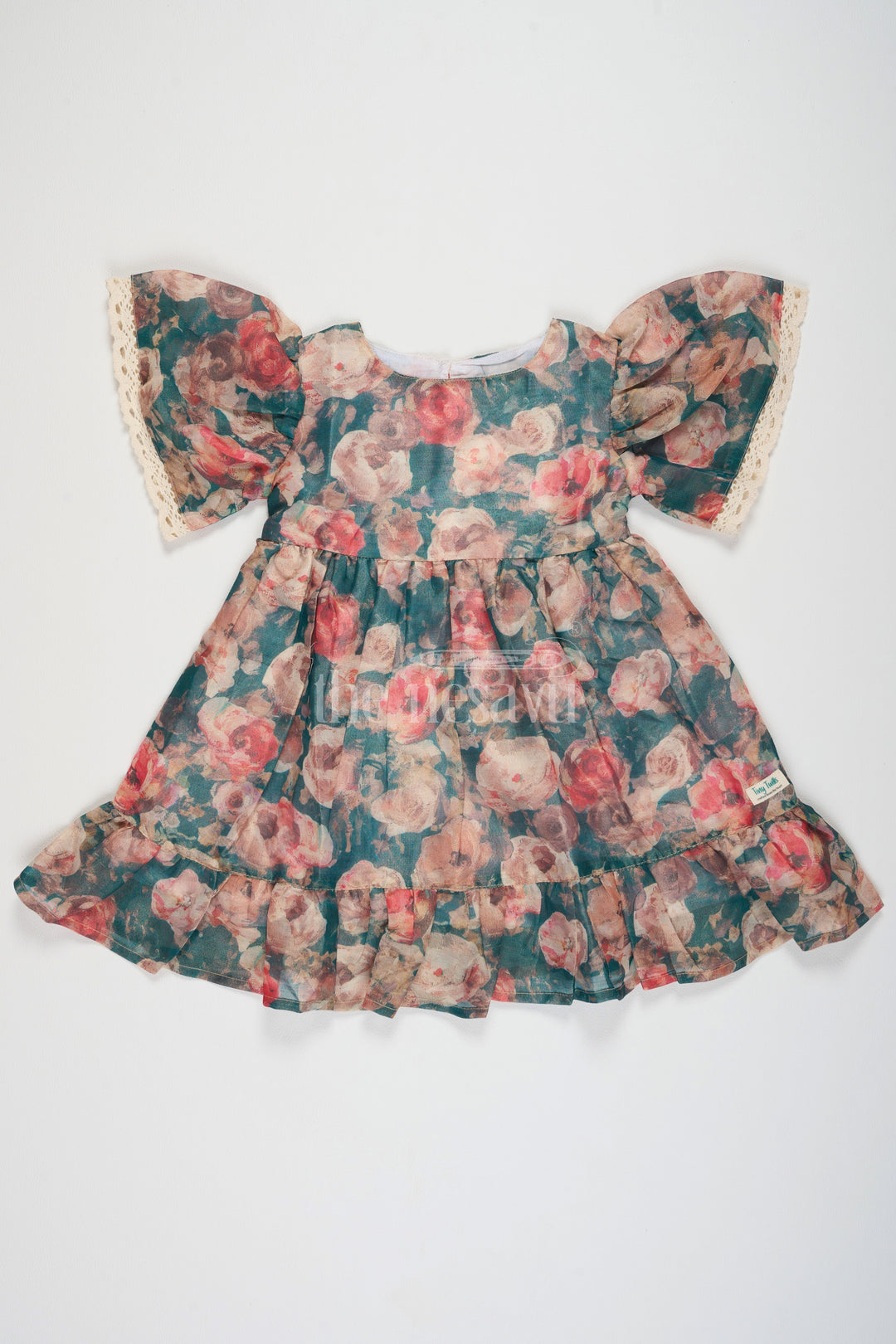 The Nesavu Girls Fancy Frock Frock for Women Cotton with Floral Tissue Print and Puff Sleeves, Perfect for Family Gatherings and Spring Festivals Nesavu 18 (2Y) / Green GFC1452A-18 Floral Cotton Frock Women Puff Sleeves Tissue Print Nesavu Perfect Spring Festivals Family Gatherings