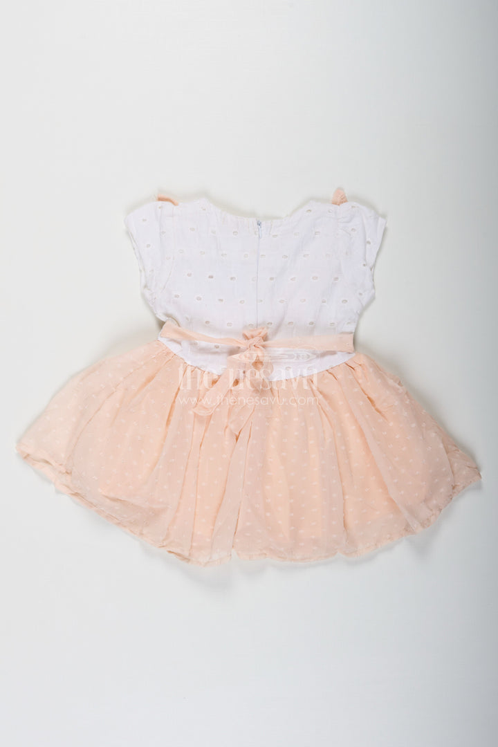 The Nesavu Girls Cotton Frock Frock Suit for Wedding in Soft Peach with Hakoba Lace Yoke and Designer Georgette Bottom for Baby Girls Nesavu Frock Suit Wedding Hakoba Lace Yoke Peach Georgette Flare Baby Girls | The Nesavu
