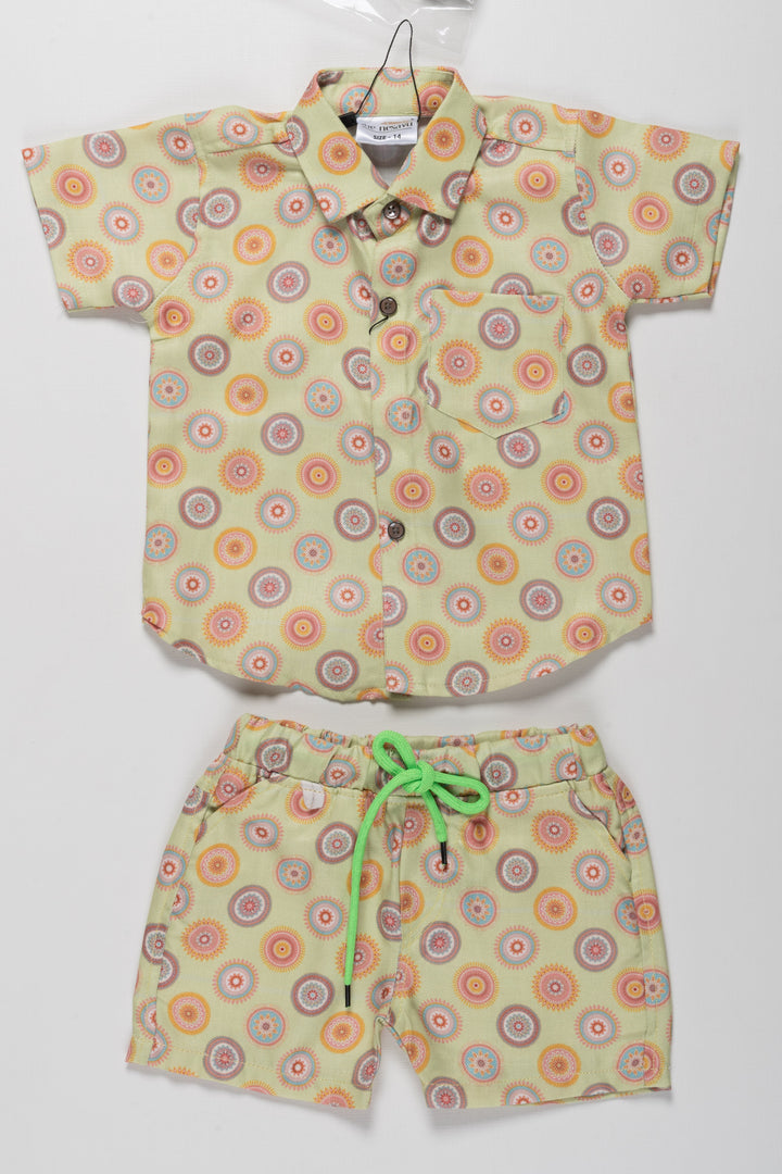 The Nesavu Boys Casual Set Fun Printed Boys Shirt and Shorts Set - Perfect for Summer Adventures Nesavu 14 (6M) / Green / Poly Cotton BCS007A-14 Fun Printed Boys Shirt and Shorts Set | Perfect for Summer Adventures | The Nesavu