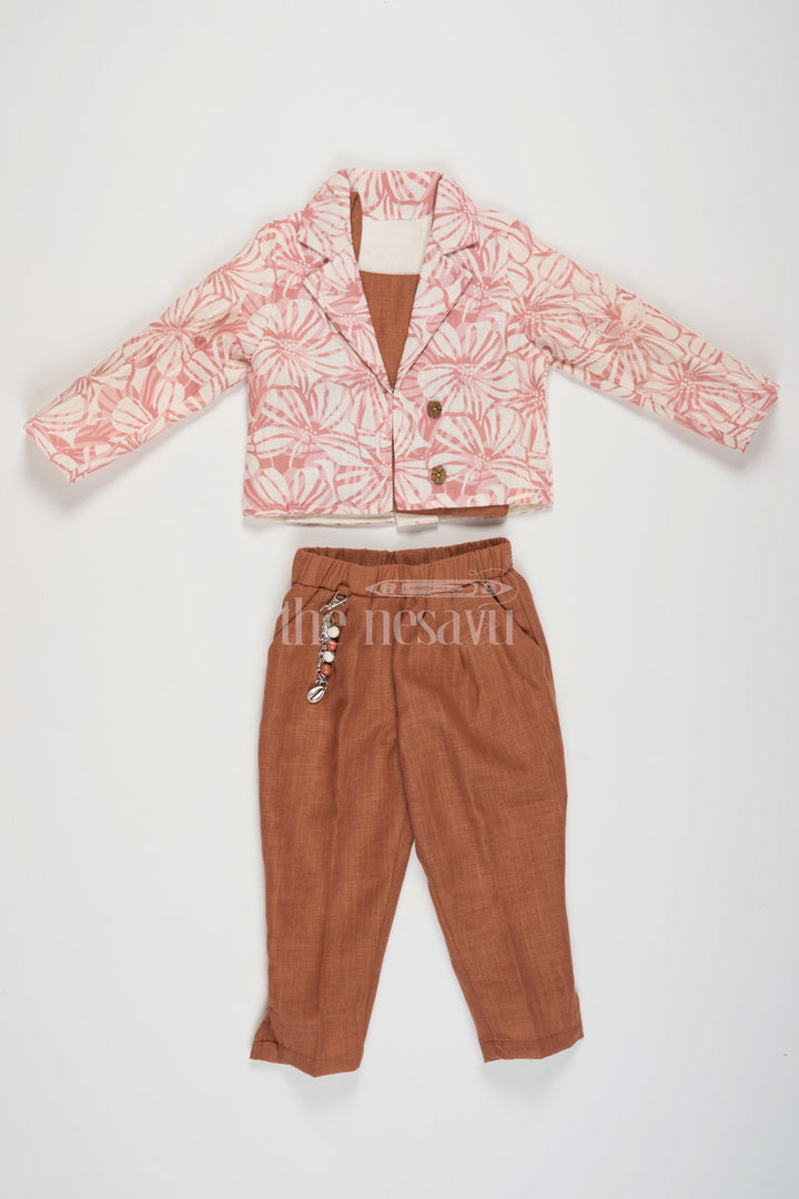 The Nesavu Girls Sharara / Plazo Set Garara for Wedding with Printed Jacket in Flax Cotton Blend, Ideal for Festive Celebrations Nesavu 18 (2Y) / Peach GPS470B-18 Elegant Garara Wedding Printed Jacket Flax Cotton Blend Nesavu Perfect Festive Celebrations