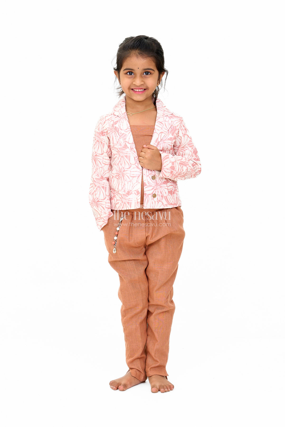 The Nesavu Girls Sharara / Plazo Set Garara for Wedding with Printed Jacket in Flax Cotton Blend, Ideal for Festive Celebrations Nesavu Elegant Garara Wedding Printed Jacket Flax Cotton Blend Nesavu Perfect Festive Celebrations