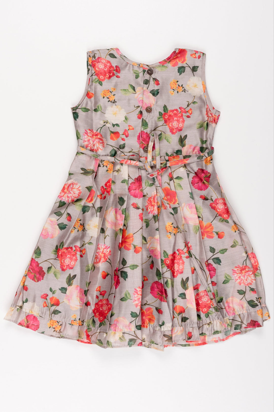 The Nesavu Girls Cotton Frock Garden Romance Floral Dress: Charming Sleeveless Frock with Vibrant Rose Print for Girls Nesavu Girls Grey Rose Print Dress | Summer Sleeveless Frock with Lace | Elegant Floral Party Wear | The Nesavu