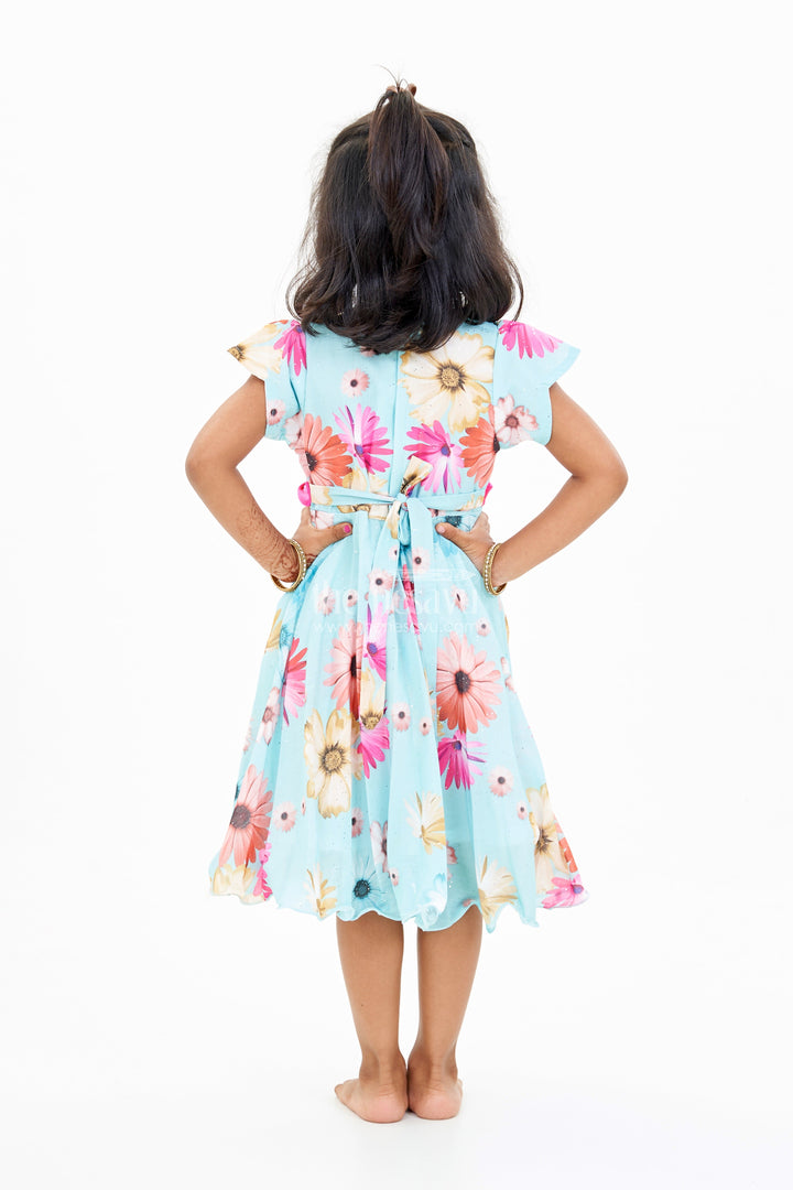 The Nesavu Girls Fancy Frock Georgette Floral Frocks for Girls with Ruffled Sleeves and Satin Waist Belt Nesavu Georgette Floral Frocks Girls Ruffled Sleeves Satin Waist Belt | The Nesavu