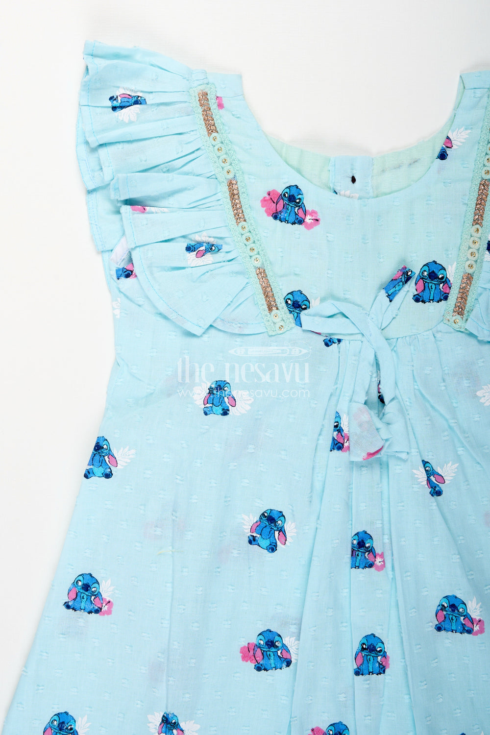 The Nesavu Girls Cotton Frock Georgette Frock for Baby Girls with Elephant Print and Bow Detail Nesavu Nesavu baby girls blue georgette frock with elephant print and bow detail for birthdays and outings