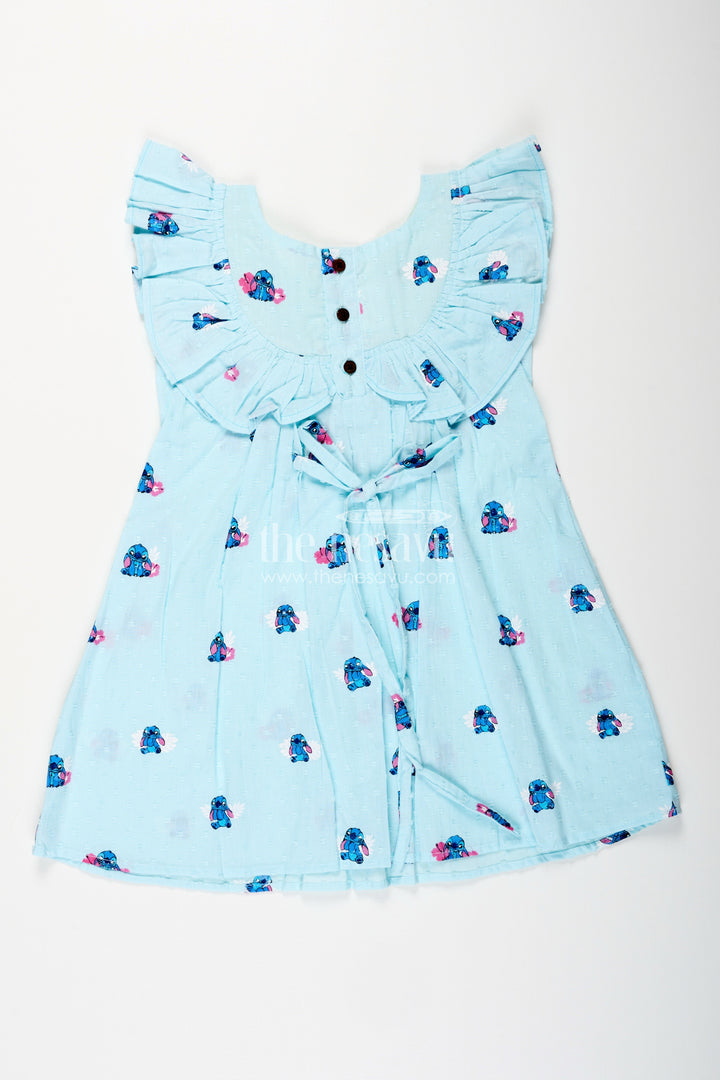 The Nesavu Girls Cotton Frock Georgette Frock for Baby Girls with Elephant Print and Bow Detail Nesavu Nesavu baby girls blue georgette frock with elephant print and bow detail for birthdays and outings