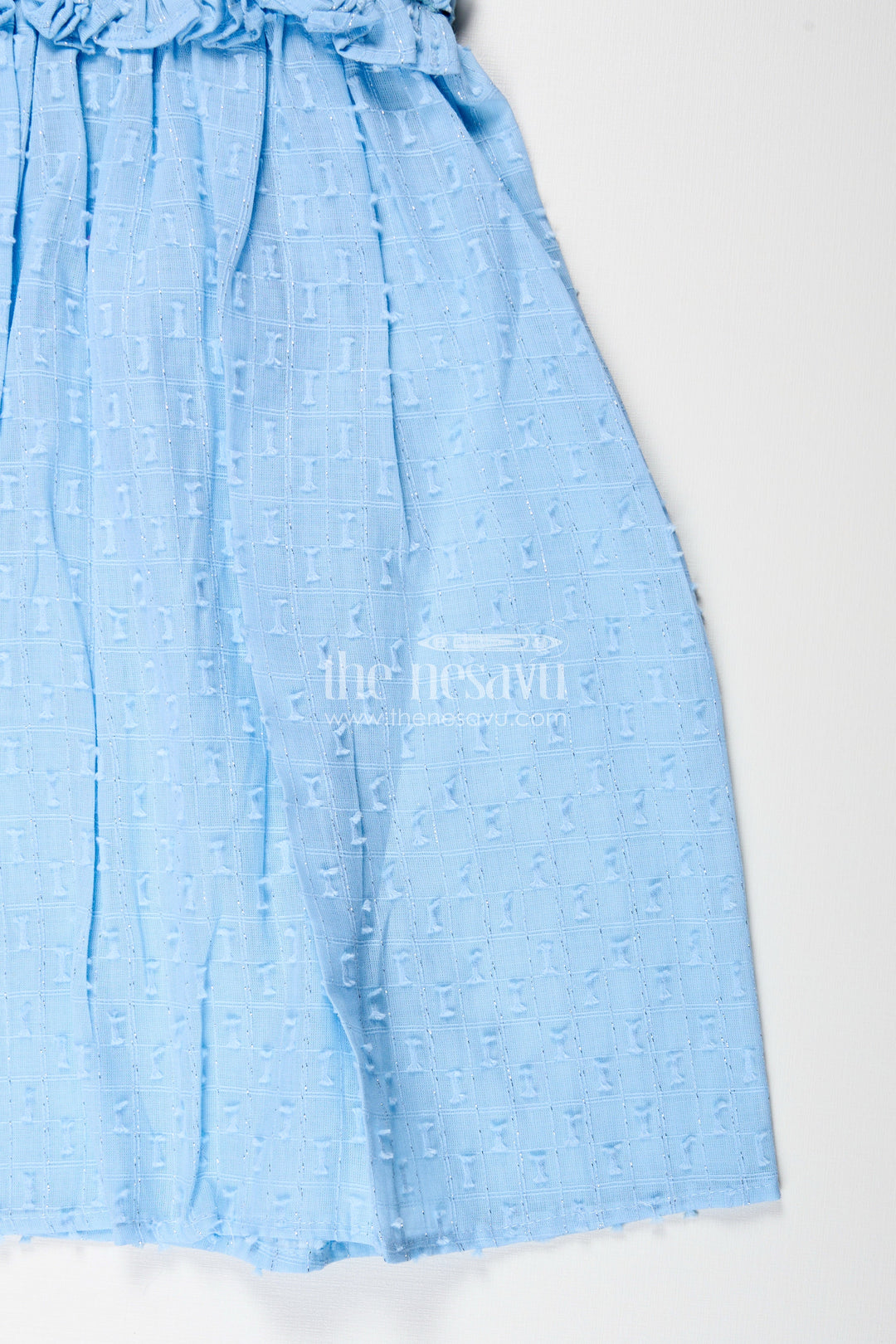 The Nesavu Girls Cotton Frock Georgette Frock for Toddler Girls with Ruffle Sleeves Nesavu Nesavu toddler girls blue georgette frock with ruffled straps and gathered flare for summer occasions
