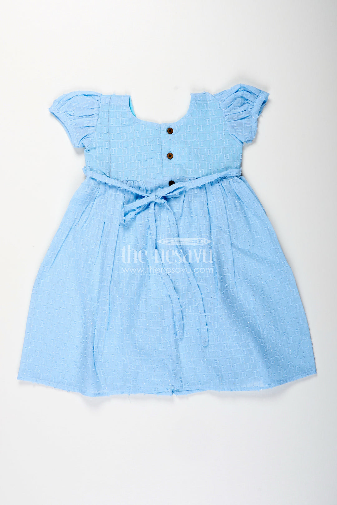 The Nesavu Girls Cotton Frock Georgette Frock for Toddler Girls with Ruffle Sleeves Nesavu Nesavu toddler girls blue georgette frock with ruffled straps and gathered flare for summer occasions