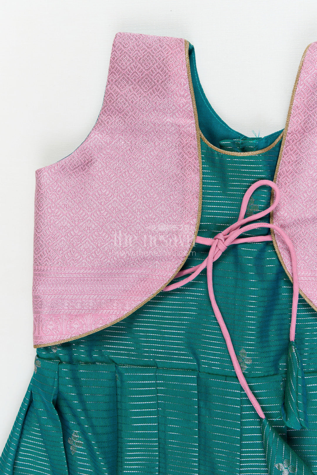 The Nesavu Girls Kanchi Silk Frock Gifting-friendly Silk Frock for Toddler Girls with Kanchivaram Saree Inspired Design Nesavu Nesavu toddler girl silk frock with zari woven design and contrast yoke – perfect for gifting and festive wear