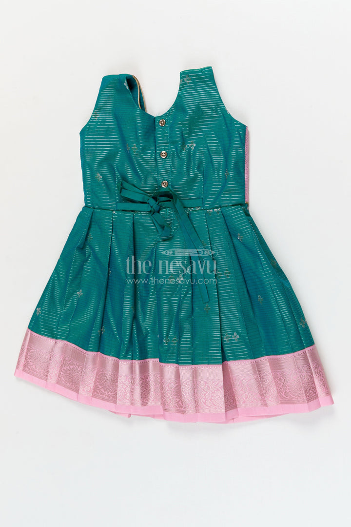 The Nesavu Girls Kanchi Silk Frock Gifting-friendly Silk Frock for Toddler Girls with Kanchivaram Saree Inspired Design Nesavu Nesavu toddler girl silk frock with zari woven design and contrast yoke – perfect for gifting and festive wear