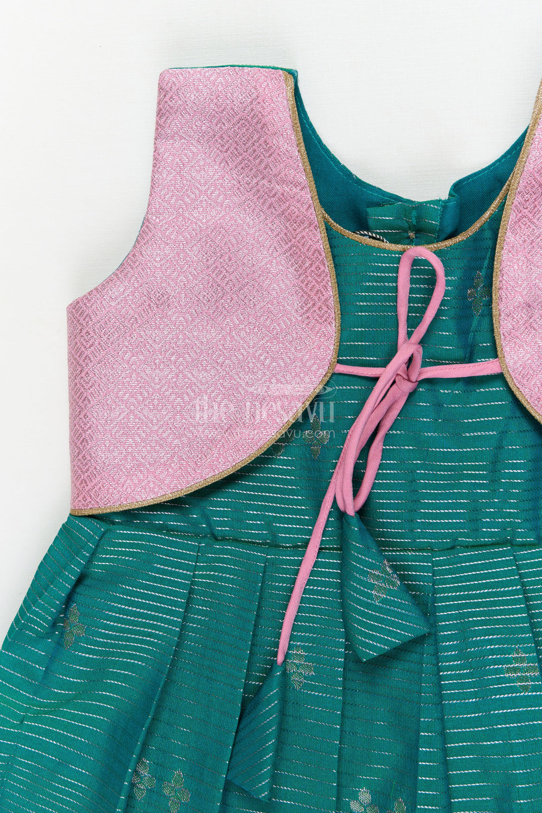 The Nesavu Girls Kanchi Silk Frock Gifting-friendly Silk Frock for Toddler Girls with Kanchivaram Saree Inspired Design Nesavu Nesavu toddler girl silk frock with zari woven design and contrast yoke – perfect for gifting and festive wear