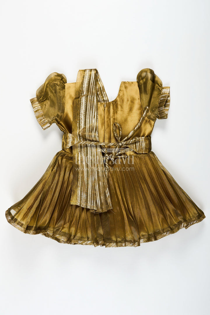 The Nesavu Silk Party Frock Girl Birthday Frock in Olive Tissue Blend Silk with Sequin Embellishments and Matching Dupatta Nesavu Girl Birthday Frock in Olive Tissue Silk with Sequins and Matching Dupatta for Traditional Glam | The Nesavu