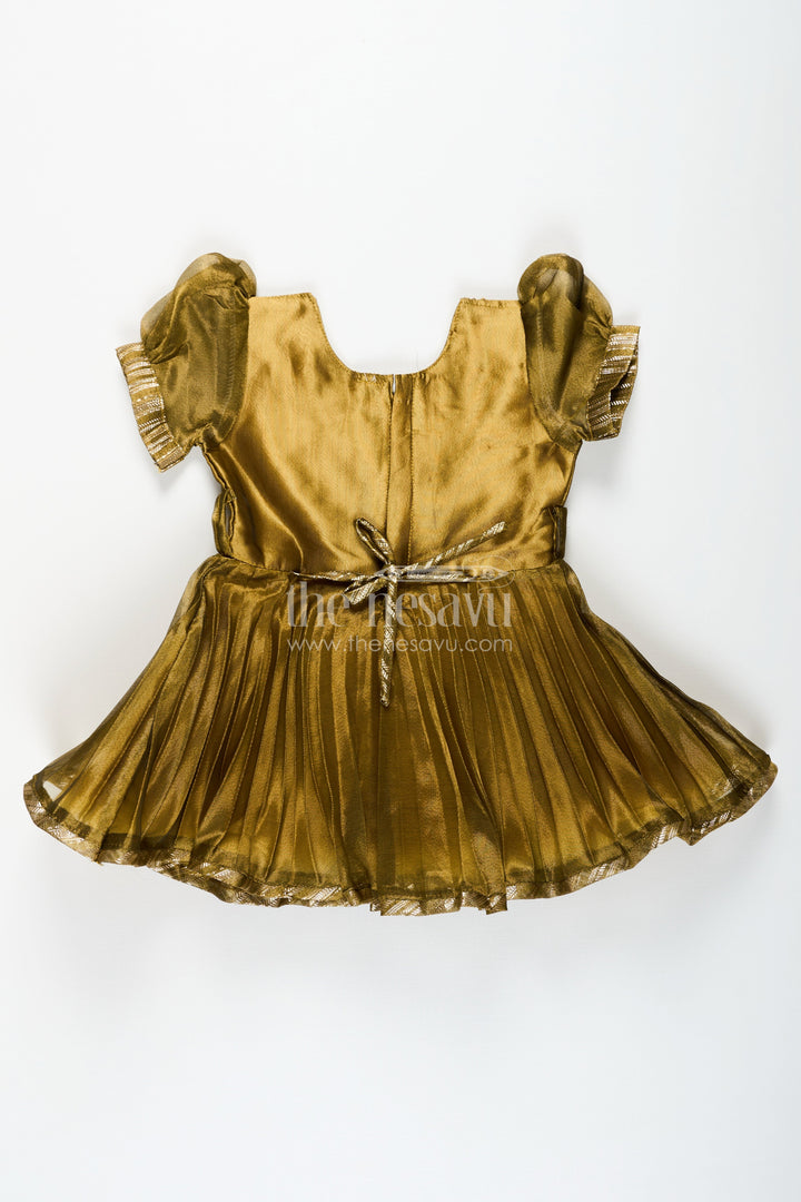 The Nesavu Silk Party Frock Girl Birthday Frock in Olive Tissue Blend Silk with Sequin Embellishments and Matching Dupatta Nesavu Girl Birthday Frock in Olive Tissue Silk with Sequins and Matching Dupatta for Traditional Glam | The Nesavu