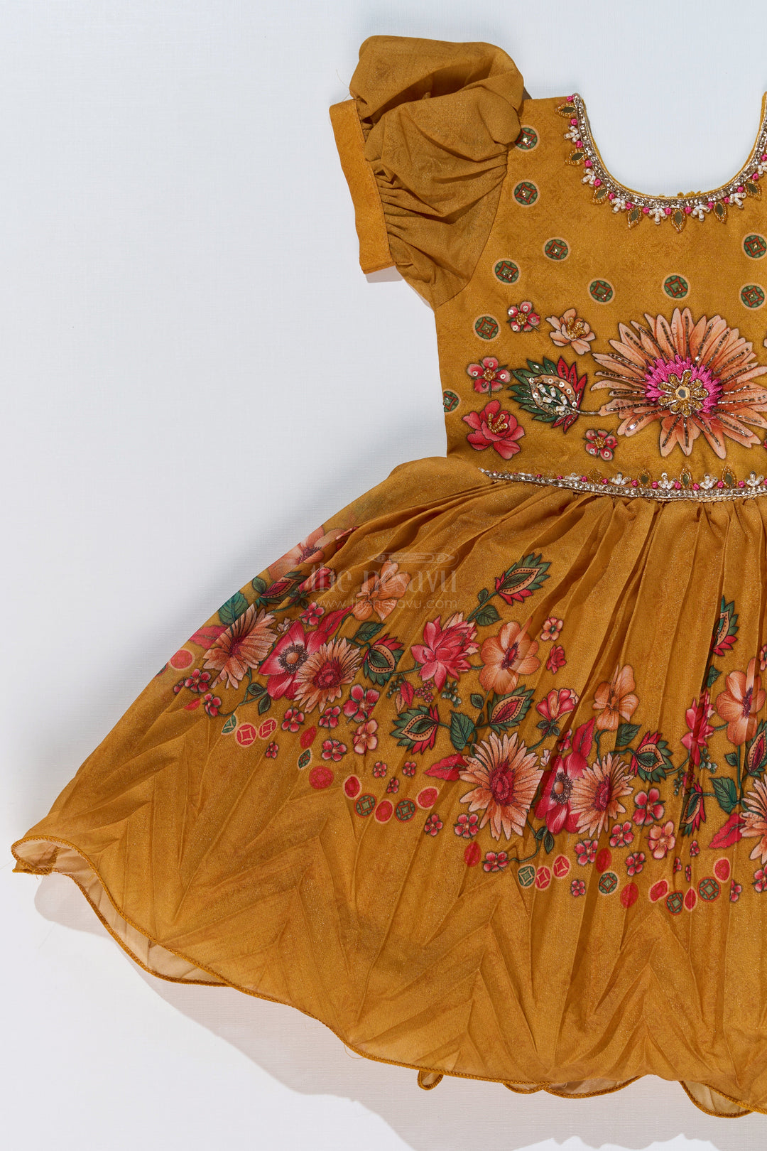 The Nesavu Silk Party Frock Girls Aesthetic Birthday Dress with Floral Embroidery and Pleated Flared Skirt for a Festive Look Nesavu Girls Aesthetic Birthday Dress Floral Embroidery Pleated Flared Skirt | The Nesavu