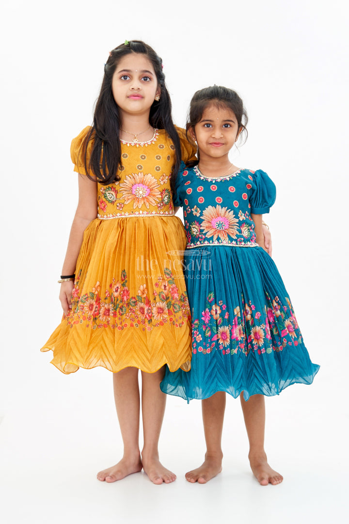 The Nesavu Silk Party Frock Girls Aesthetic Birthday Dress with Floral Embroidery and Pleated Flared Skirt for a Festive Look Nesavu Girls Aesthetic Birthday Dress Floral Embroidery Pleated Flared Skirt | The Nesavu