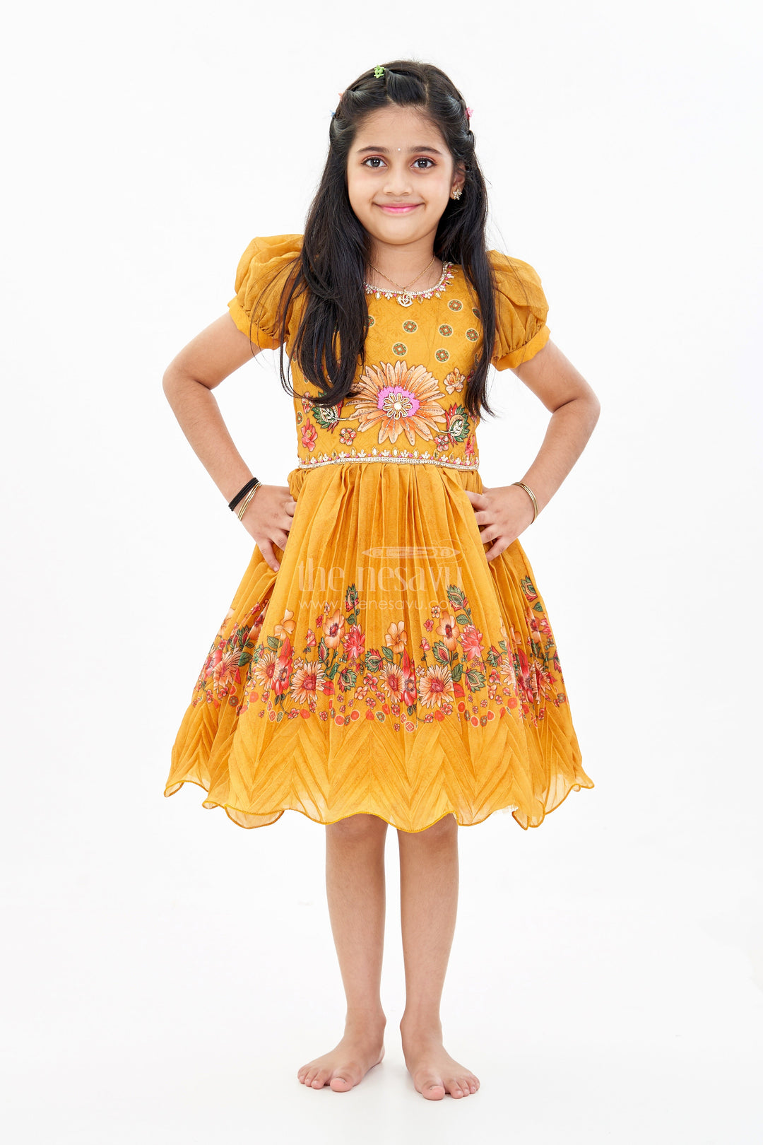 The Nesavu Silk Party Frock Girls Aesthetic Birthday Dress with Floral Embroidery and Pleated Flared Skirt for a Festive Look Nesavu Girls Aesthetic Birthday Dress Floral Embroidery Pleated Flared Skirt | The Nesavu