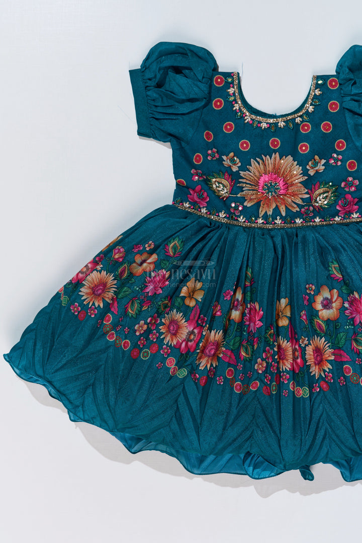 The Nesavu Silk Party Frock Girls Aesthetic Traditional Dress with Floral Embroidery and Elegant Puff Sleeves for Festive Wear Nesavu Girls Aesthetic Traditional Dress Floral Embroidery Elegant Puff Sleeves | The Nesavu