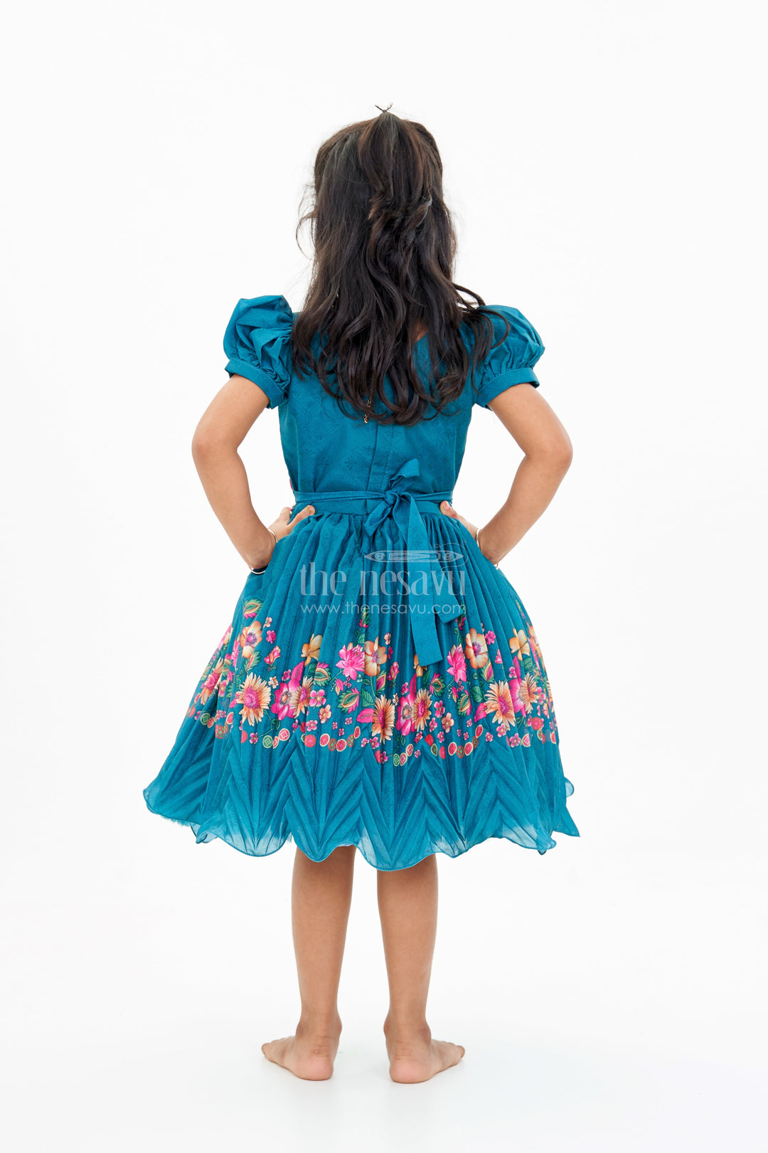 The Nesavu Silk Party Frock Girls Aesthetic Traditional Dress with Floral Embroidery and Elegant Puff Sleeves for Festive Wear Nesavu Girls Aesthetic Traditional Dress Floral Embroidery Elegant Puff Sleeves | The Nesavu