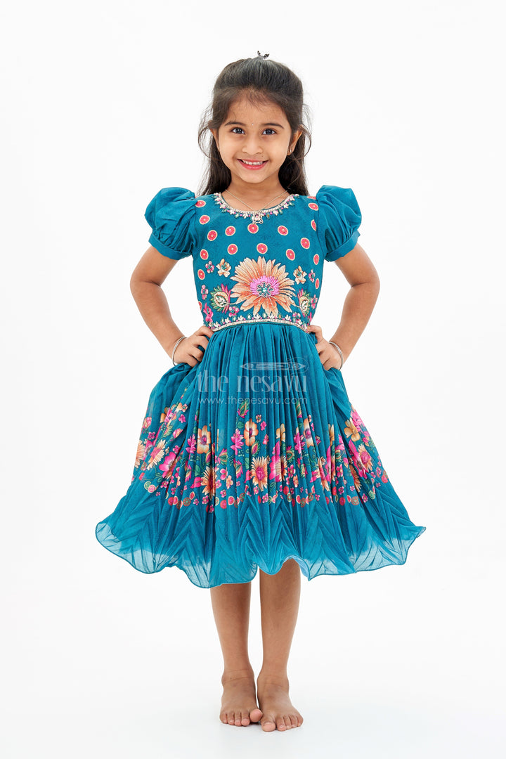 The Nesavu Silk Party Frock Girls Aesthetic Traditional Dress with Floral Embroidery and Elegant Puff Sleeves for Festive Wear Nesavu Girls Aesthetic Traditional Dress Floral Embroidery Elegant Puff Sleeves | The Nesavu