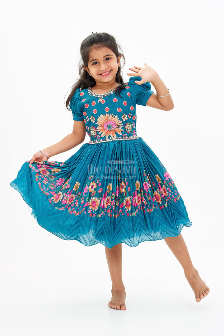 The Nesavu Silk Party Frock Girls Aesthetic Traditional Dress with Floral Embroidery and Elegant Puff Sleeves for Festive Wear Nesavu Girls Aesthetic Traditional Dress Floral Embroidery Elegant Puff Sleeves | The Nesavu