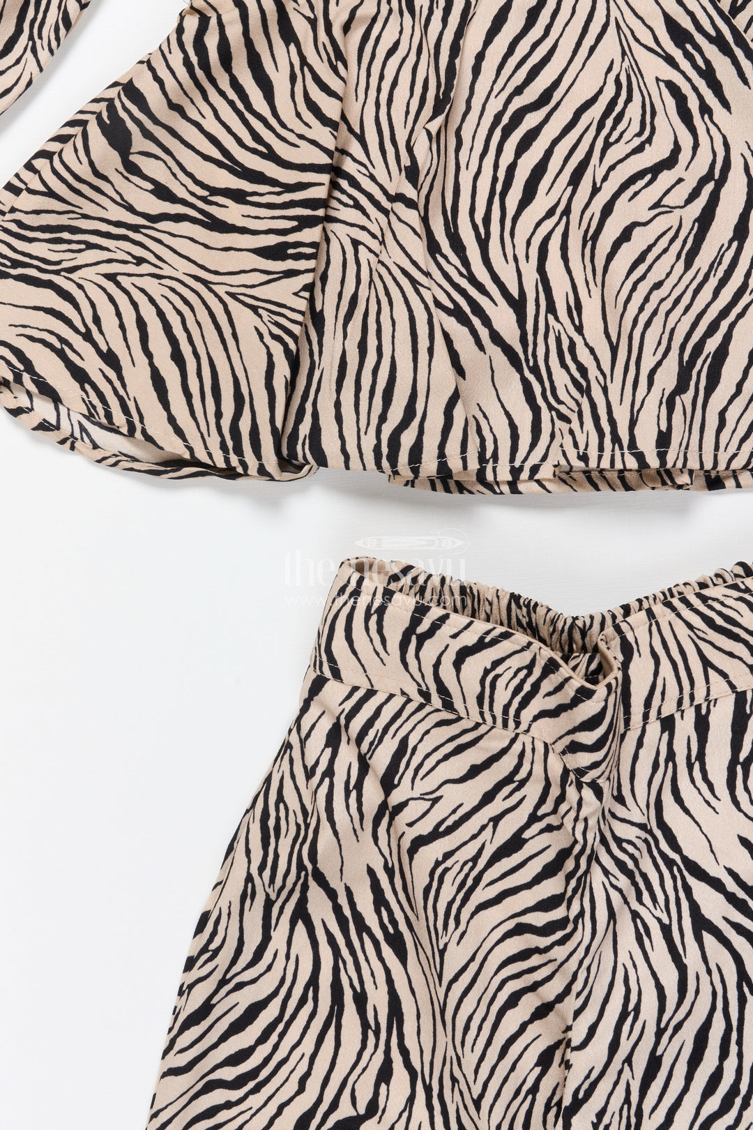 The Nesavu Girls Co-Ord Sets Girls Animal Print Co-Ord Set for Festive Wear and Fashion Outings Nesavu Nesavu girls animal print co-ord set balloon sleeves peplum top festive outings
