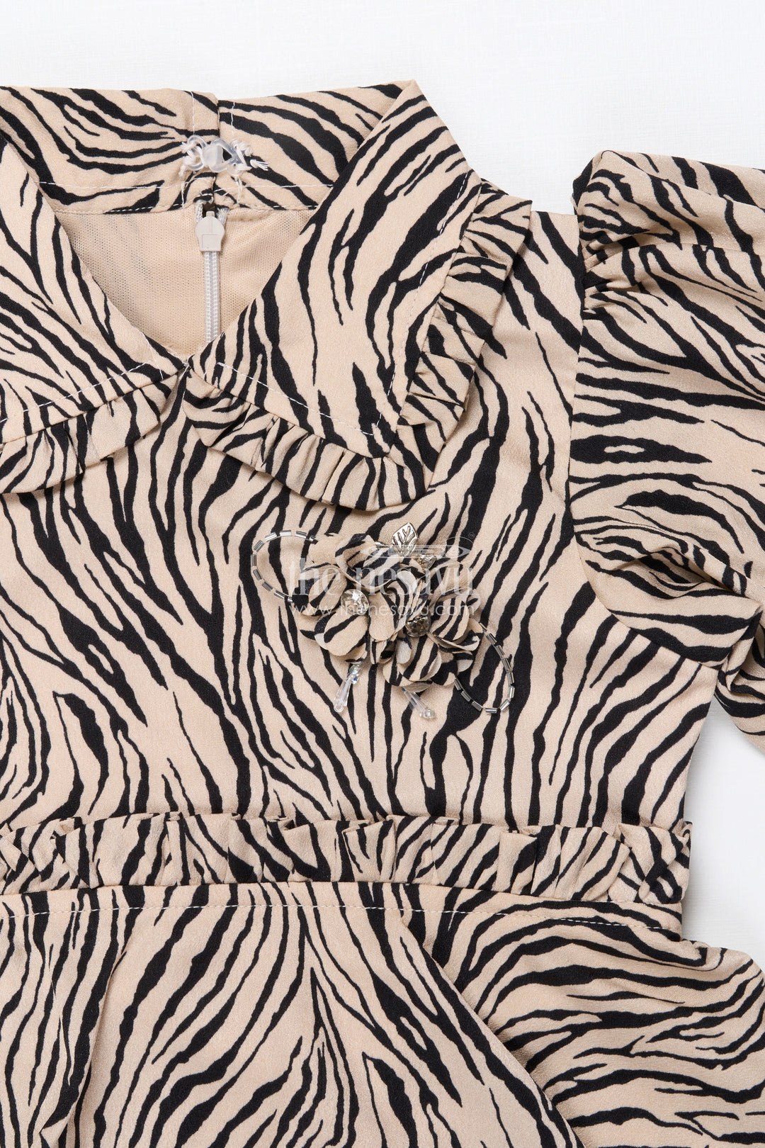 The Nesavu Girls Co-Ord Sets Girls Animal Print Co-Ord Set for Festive Wear and Fashion Outings Nesavu Nesavu girls animal print co-ord set balloon sleeves peplum top festive outings