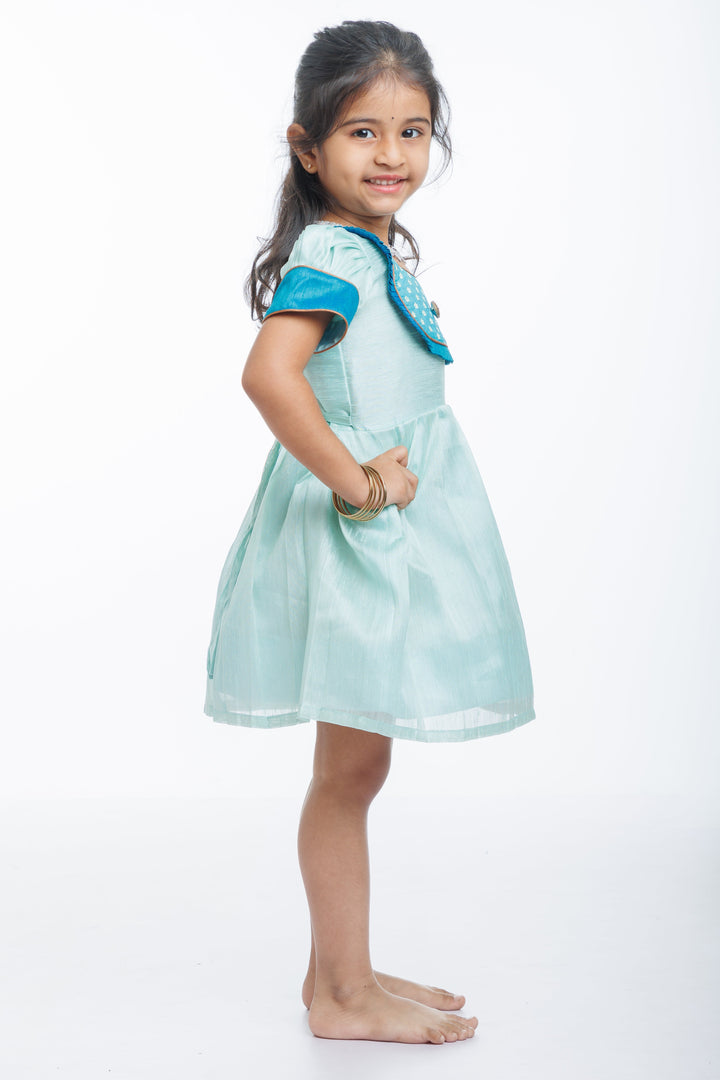 The Nesavu Silk Frock Girls Aqua Elegance Pattu Silk Frock - Traditional Elegance with a Modern Touch Nesavu Aqua Pattu Silk Frocks for Kids | Traditional Banarsi Gowns | The Nesavu