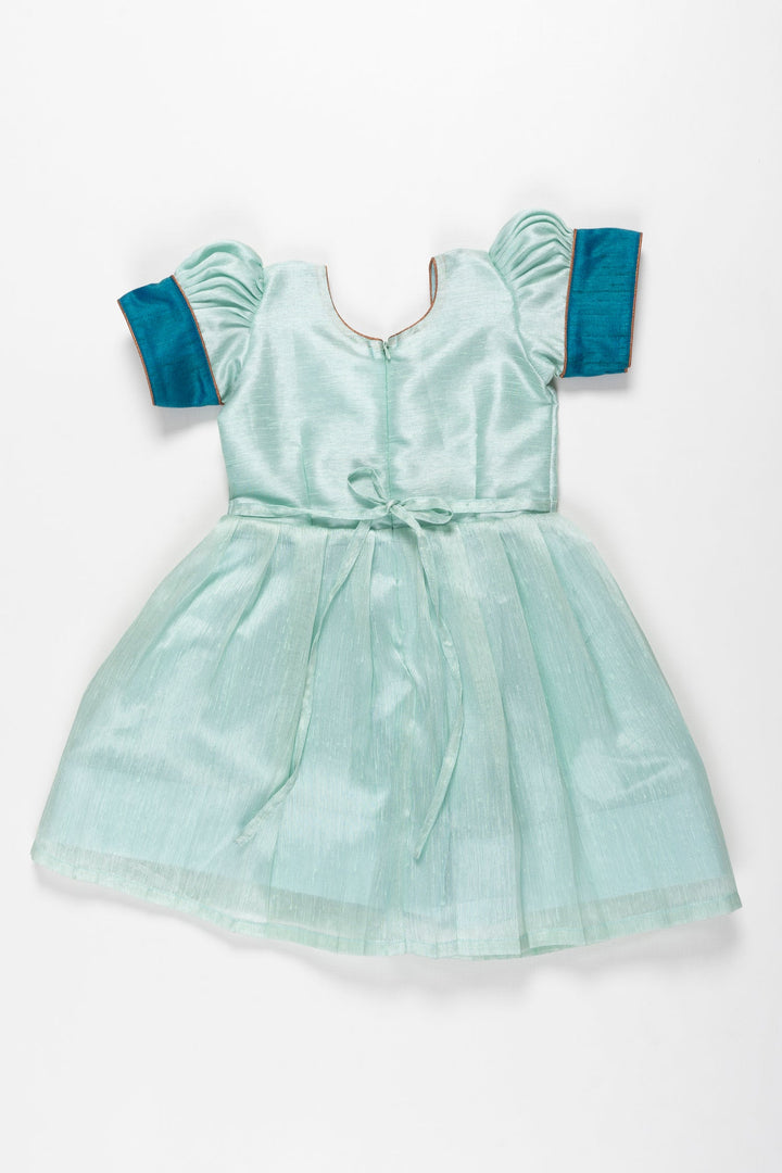 The Nesavu Silk Frock Girls Aqua Elegance Pattu Silk Frocktraditional Elegance with a Modern Touch Nesavu Aqua Pattu Silk Frocks for Kids | The Nesavu