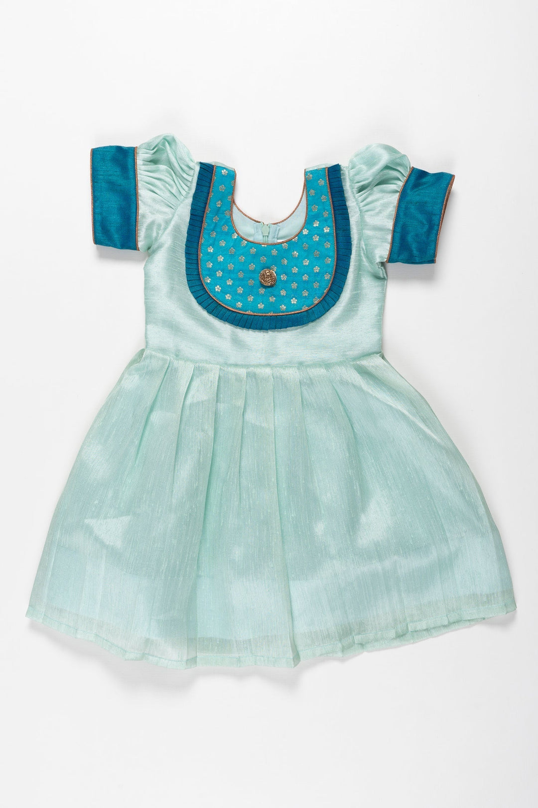 The Nesavu Silk Frock Girls Aqua Elegance Pattu Silk Frocktraditional Elegance with a Modern Touch Nesavu Aqua Pattu Silk Frocks for Kids | The Nesavu